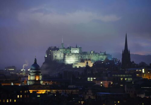 Edinburgh Castle at dusk in winter from the East. Edinburgh Castle at dusk in winter from the East.