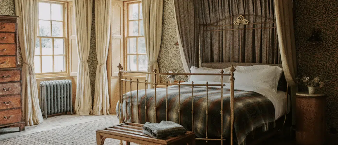 Quiet library with wood paneling in a private castle
