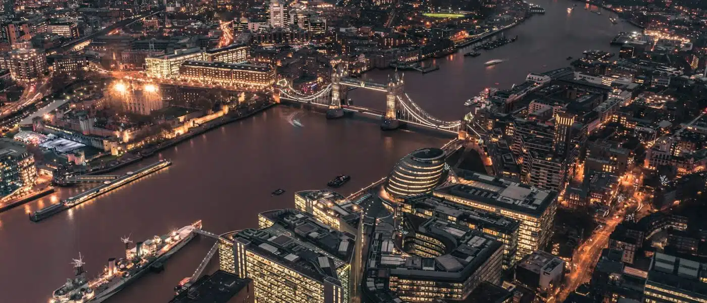 Private helicopter lifting off with London's skyline beyond