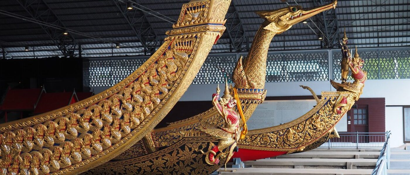 Royal artifacts displayed in a former throne hall