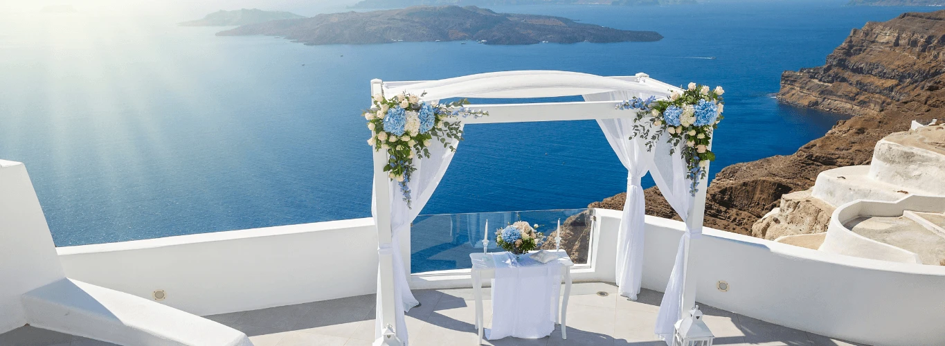 gay weddings in Greece - wedding altar over the caldera Santorini