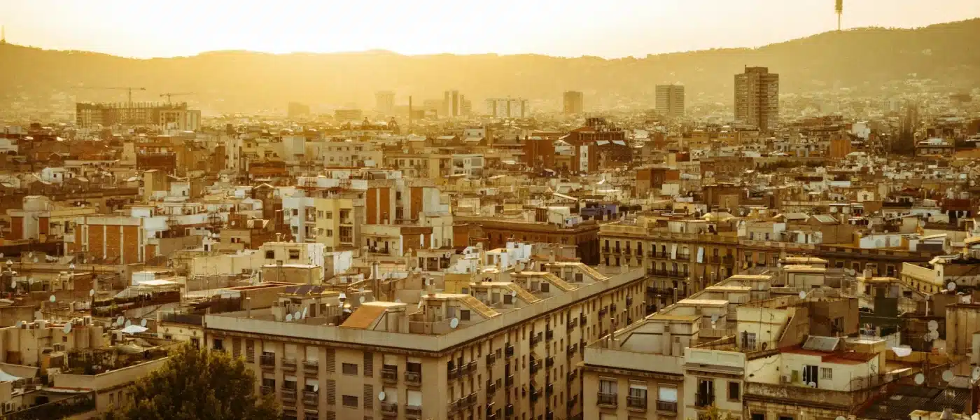 a view of a city with lots of tall buildings, Barcelona, Raval