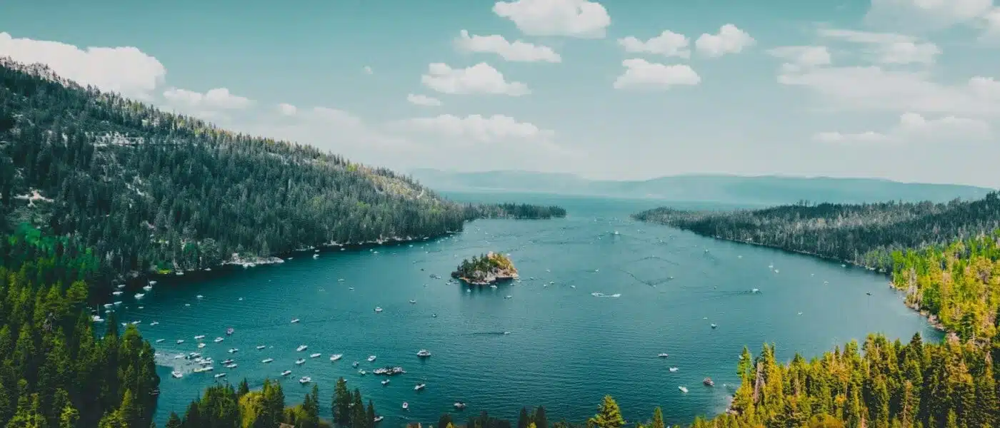 Stones visible through crystal-clear shallows on Lake Tahoe