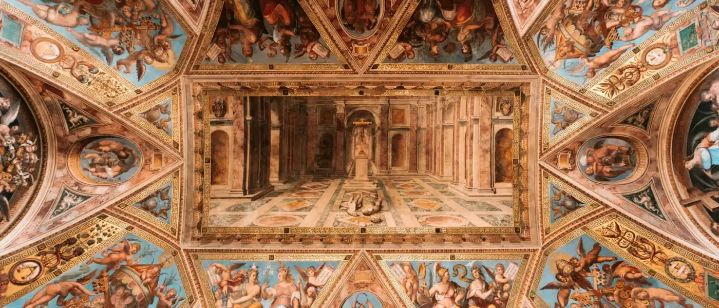 a ceiling with paintings