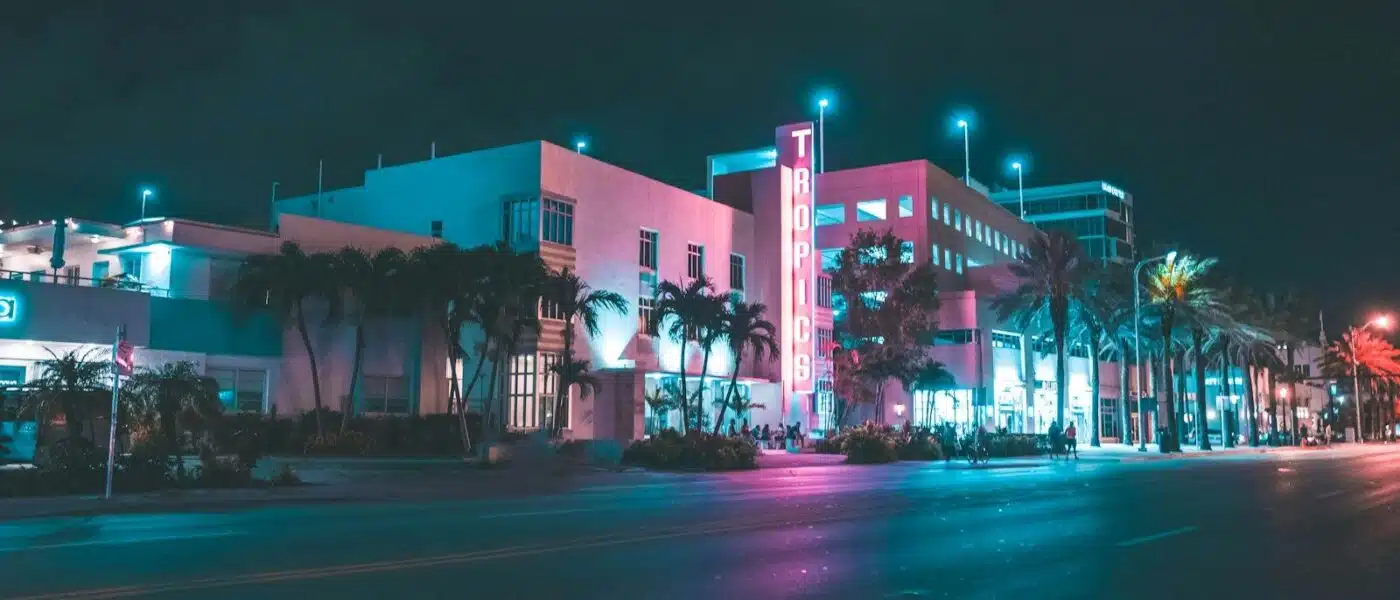 Pastel Art Deco facades on Ocean Drive at dusk