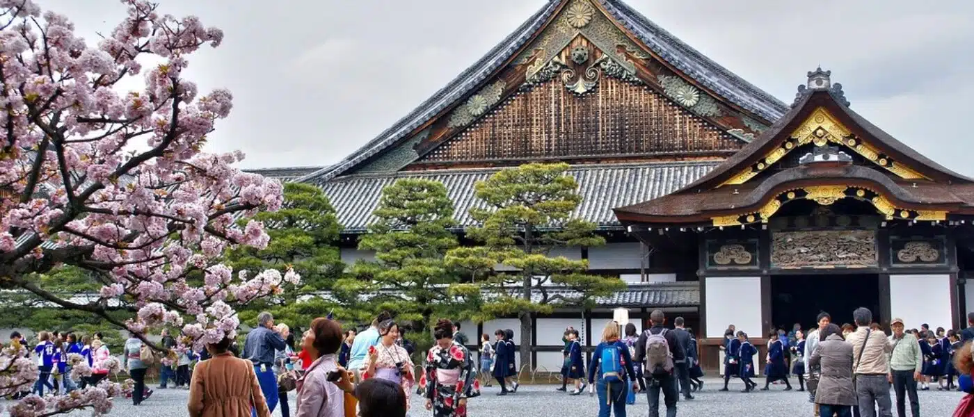 Empty approach to Ninomaru Palace in evening light