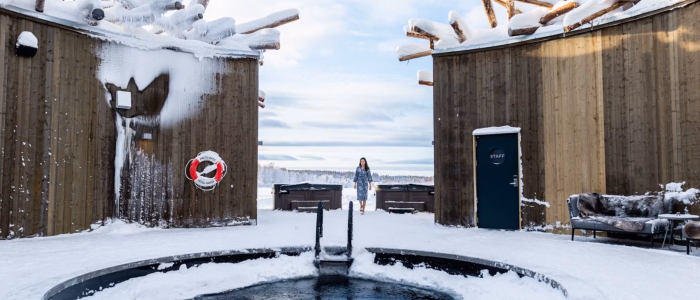 Waterfront sauna with a ladder into the Baltic Sea