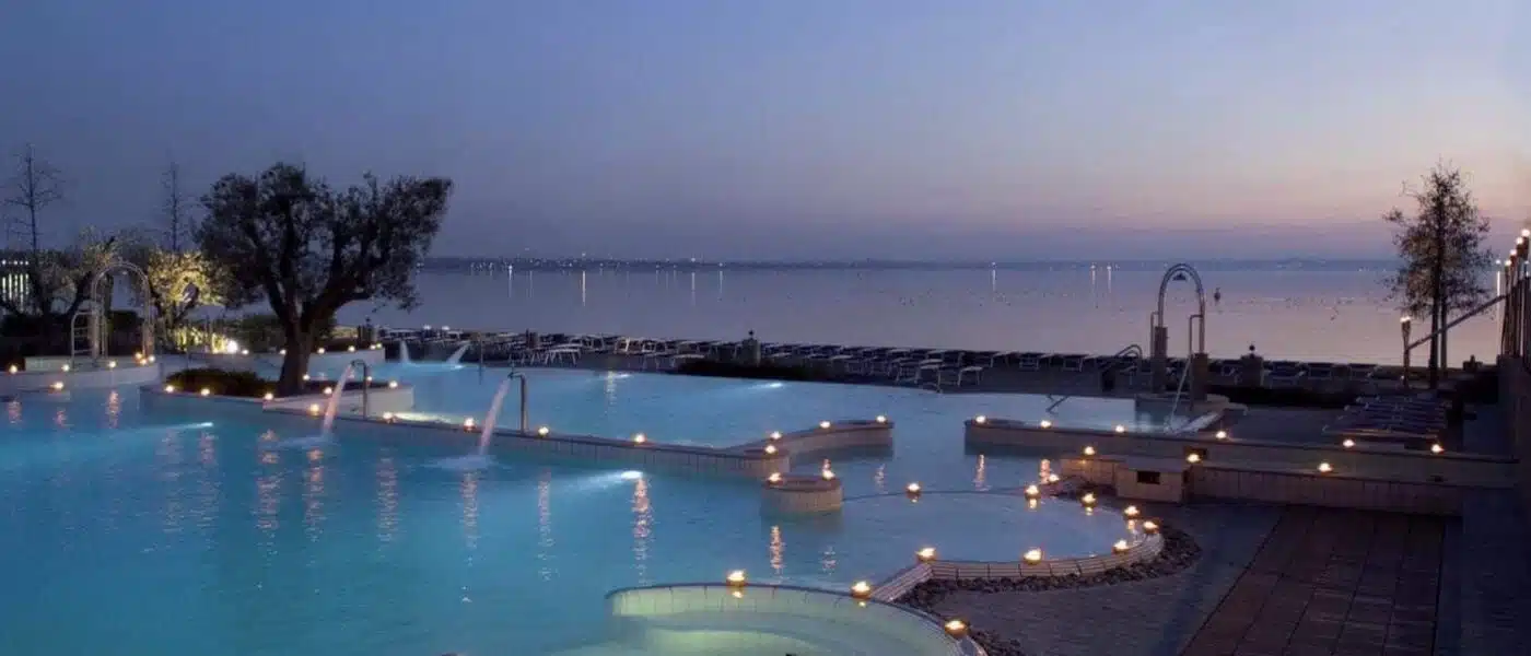 Sirmione peninsula reaching into Lake Garda with the Castello Scaligero
