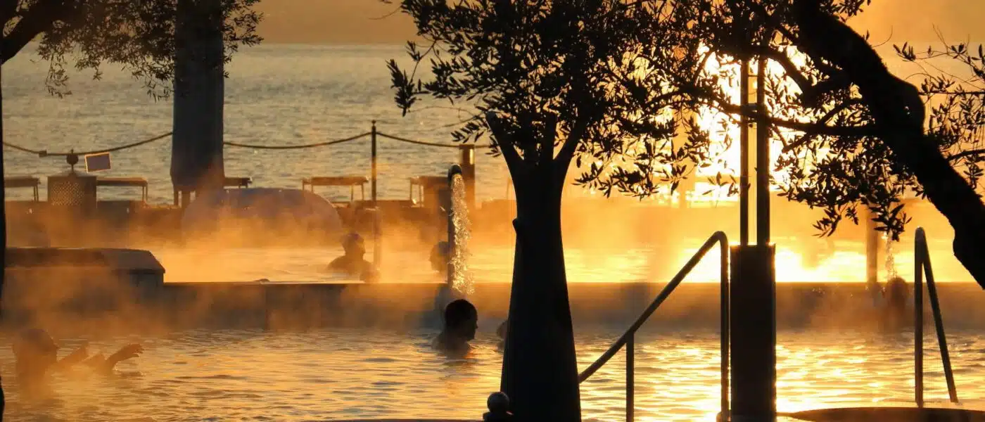 Quiet thermal pool at Aquaria in early morning light
