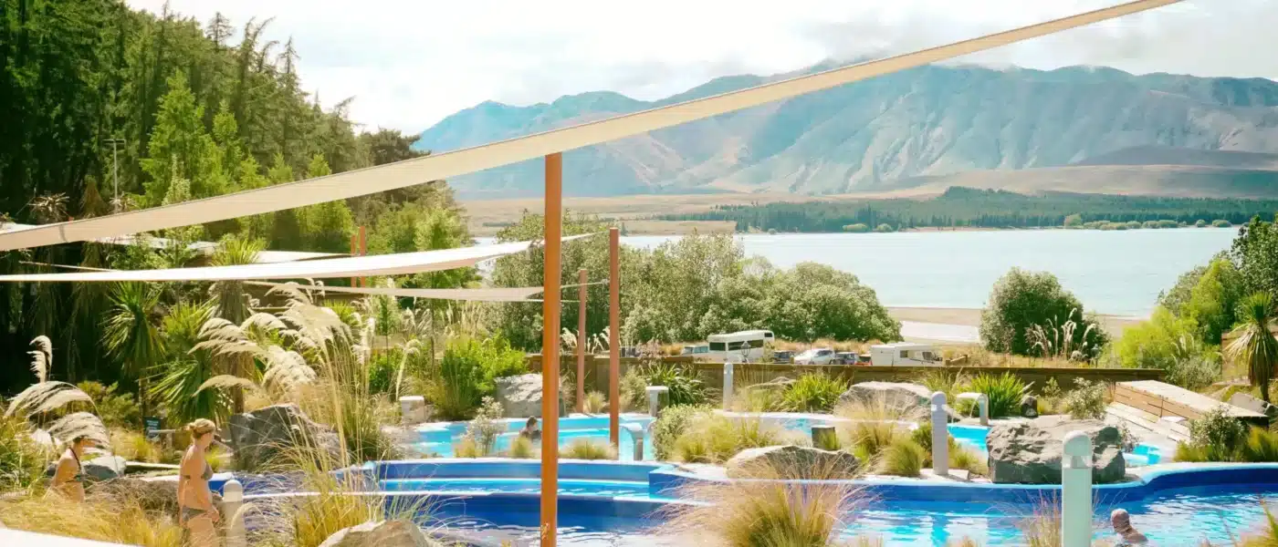 A few bathers quietly soaking in the Tekapo pools
