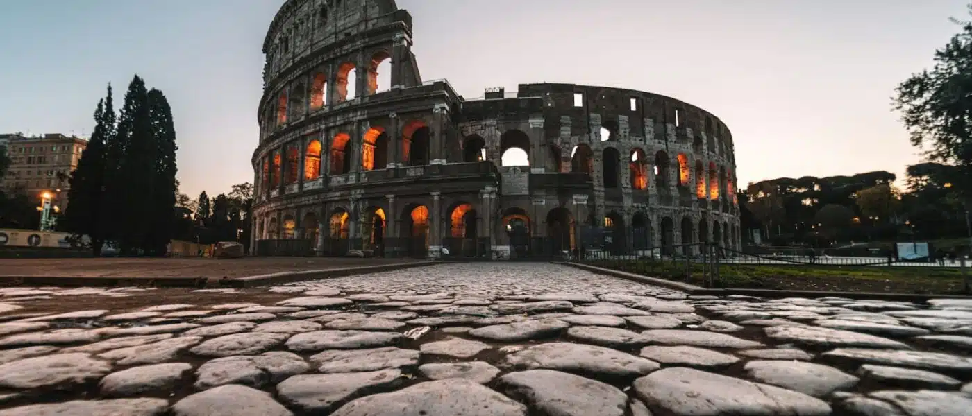Exposed hypogeum tunnels beneath the Colosseum's arena floor
