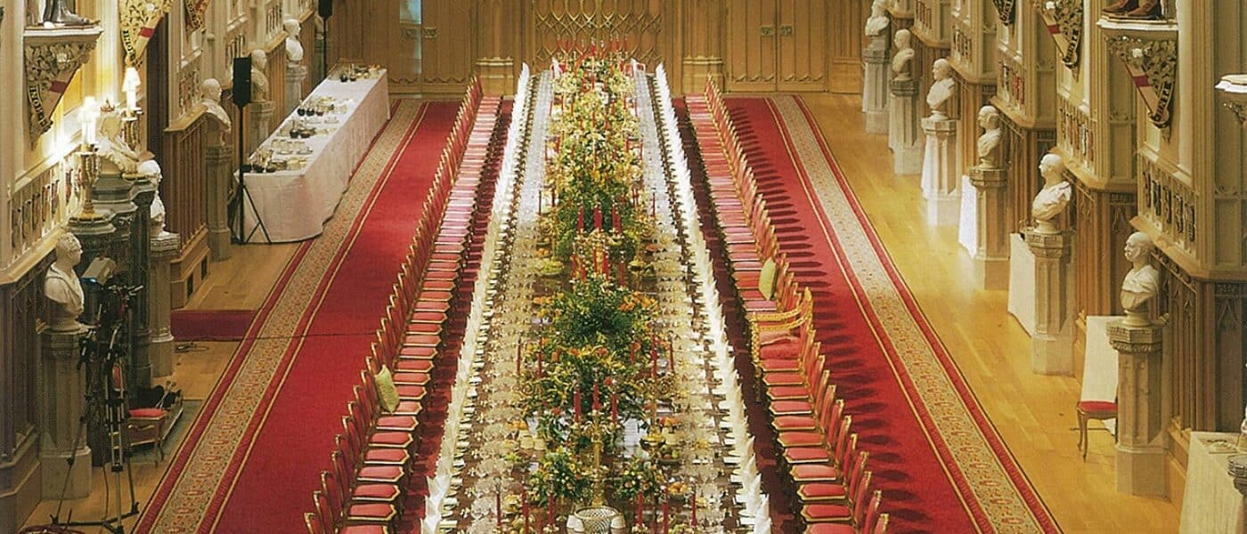 St George's Hall with its hammerbeam roof and heraldic shields