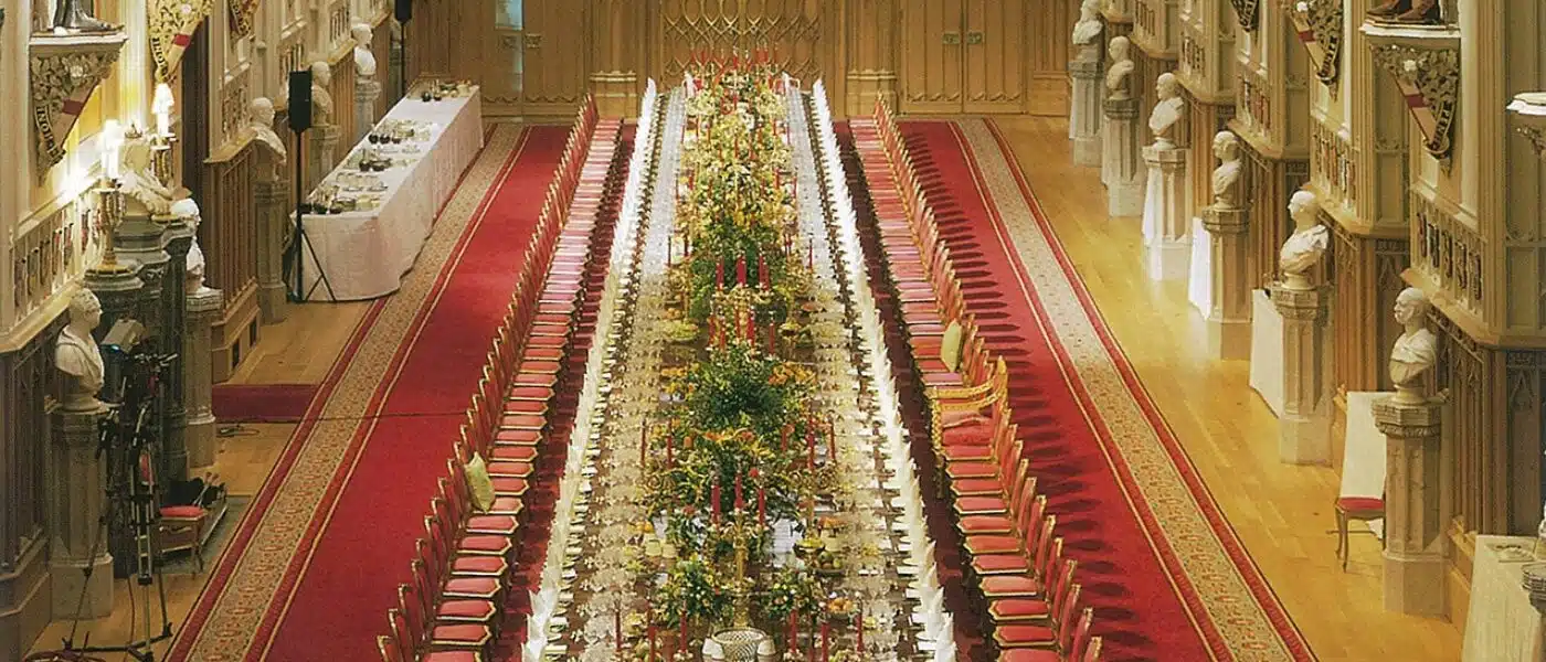 St George's Hall with its hammerbeam roof and heraldic shields
