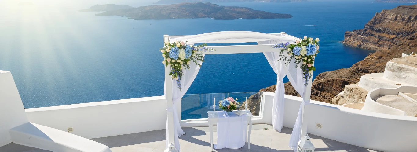 gay weddings in Greece - wedding altar over the caldera Santorini